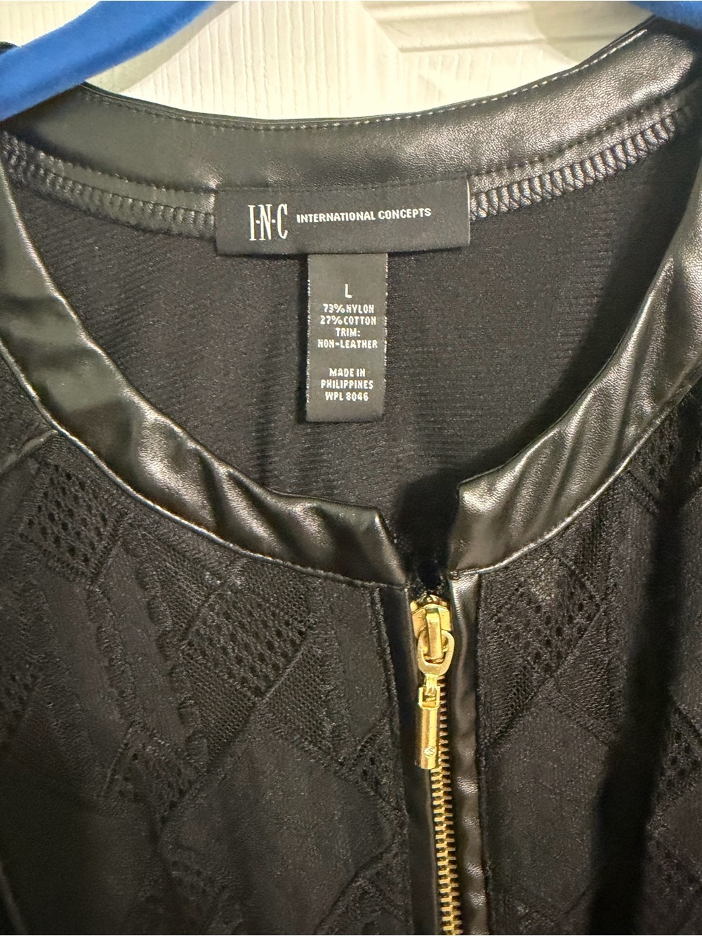 INC International Concepts Black Lace Zip-Front Blazer with Gold Hardware - Picture 2 of 5